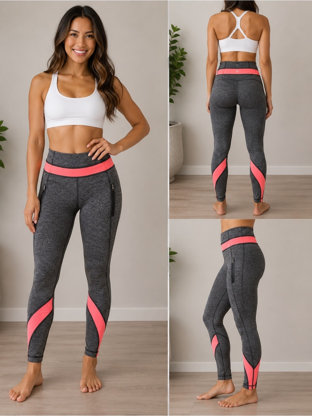 lululemon athletica Charcoal Gray Leggings with Coral Panels - Picture 1 of 11